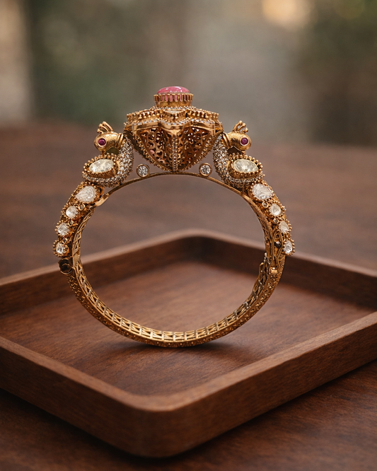 Peacock Mossonite Openable Kada Bangle