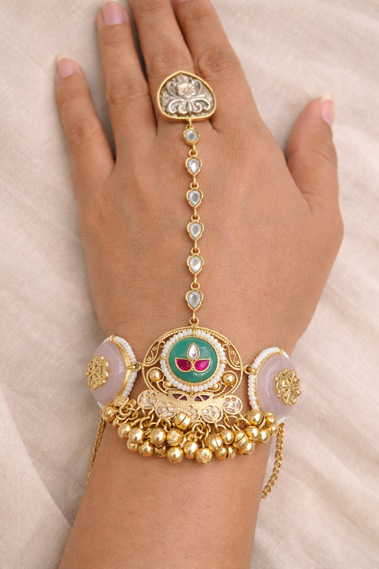 Gold Plated Kundan & Fusion Hath Harness
