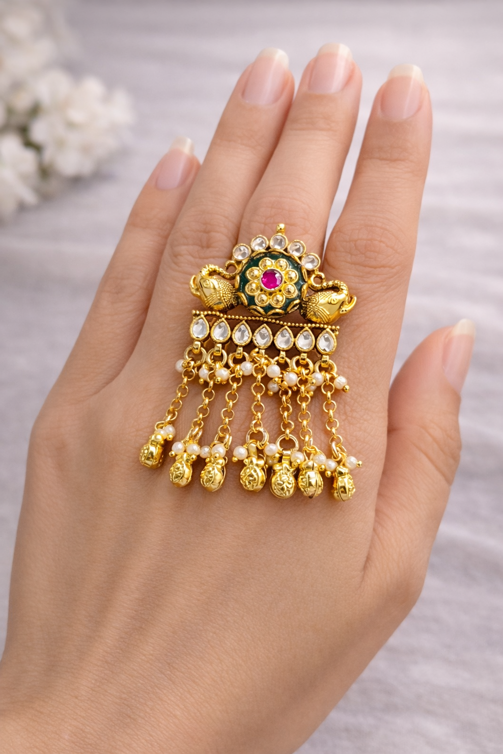 Peacock Jadau Statement Ring