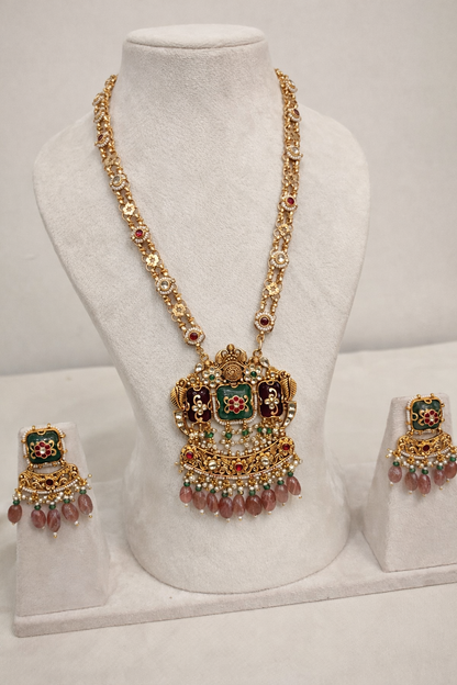 Chanda Long Heritage Jadav necklace set