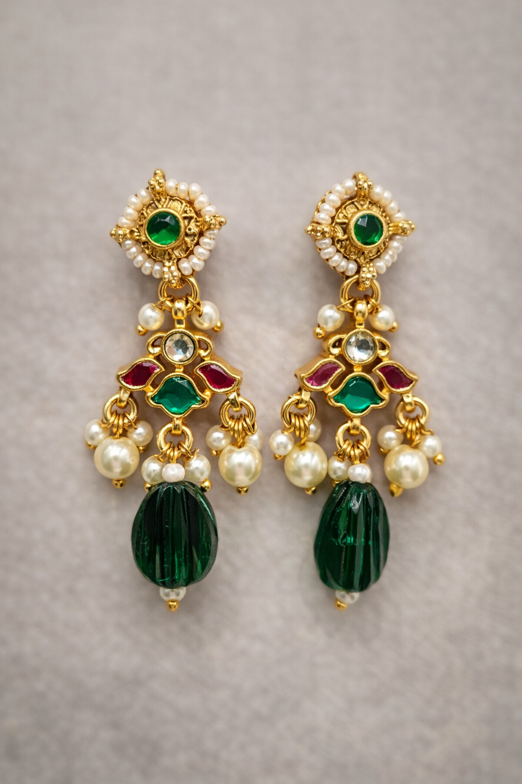 Green/Maroon & Ivory Kundan Polki Choker Necklace