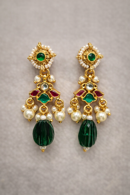 Green/Maroon & Ivory Kundan Polki Choker Necklace