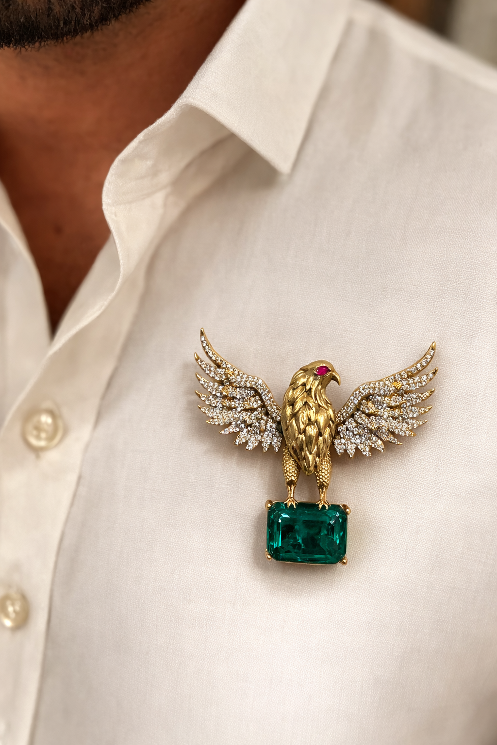 Eagle Diamond Emerald Brooch-G351400