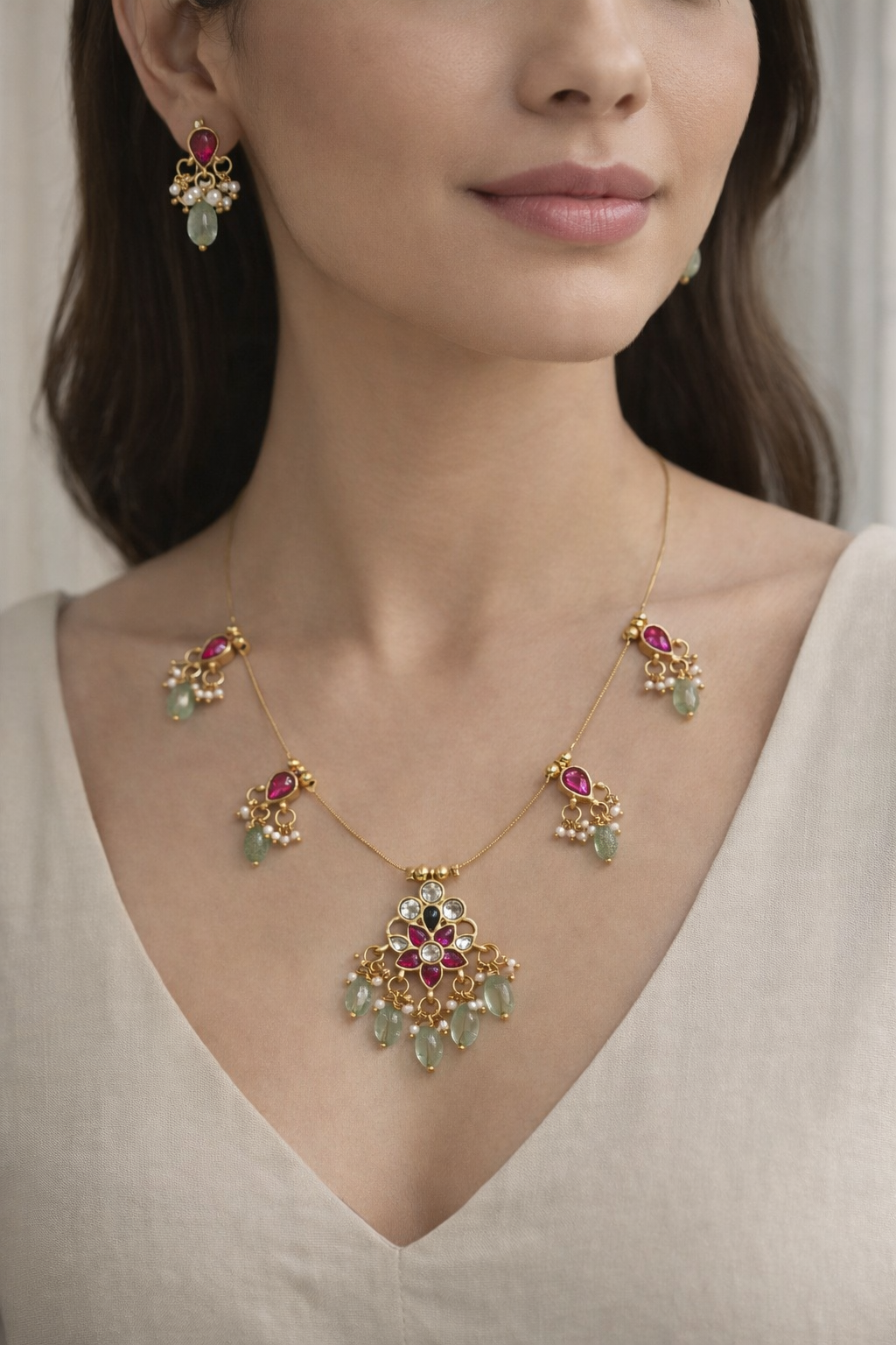 Elegant Multistone Pearl Drop Invisible