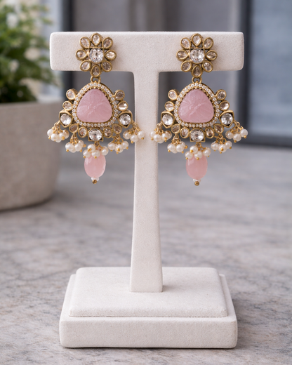 Pink Quartz & Crystal Kundan-Style Necklace Set-G353500