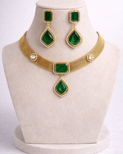 Gold-Plated Emerald Mesh Choker-G753800