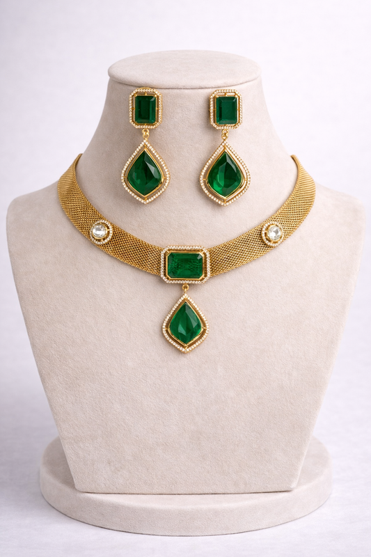 Gold-Plated Emerald Mesh Choker