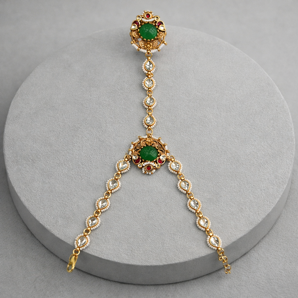 Emerald Green & Kundan Paachi Hathphool-G352300