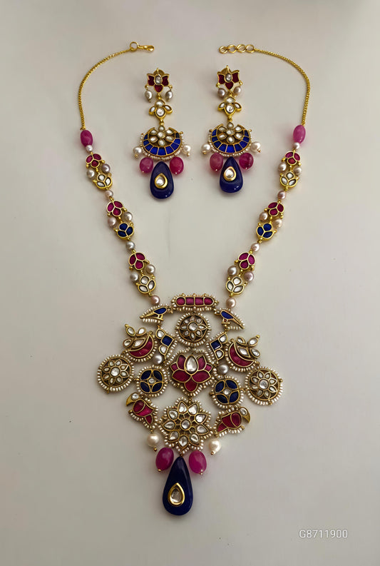 The Royal Lotus Meenakari Kundan Set-G3510800