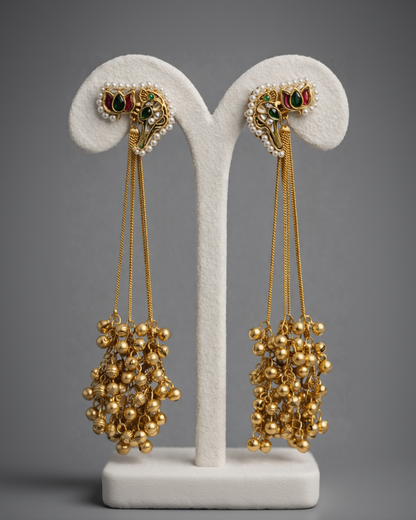 Long Kashmiri Handmade Gold Toned Earrings-G351450