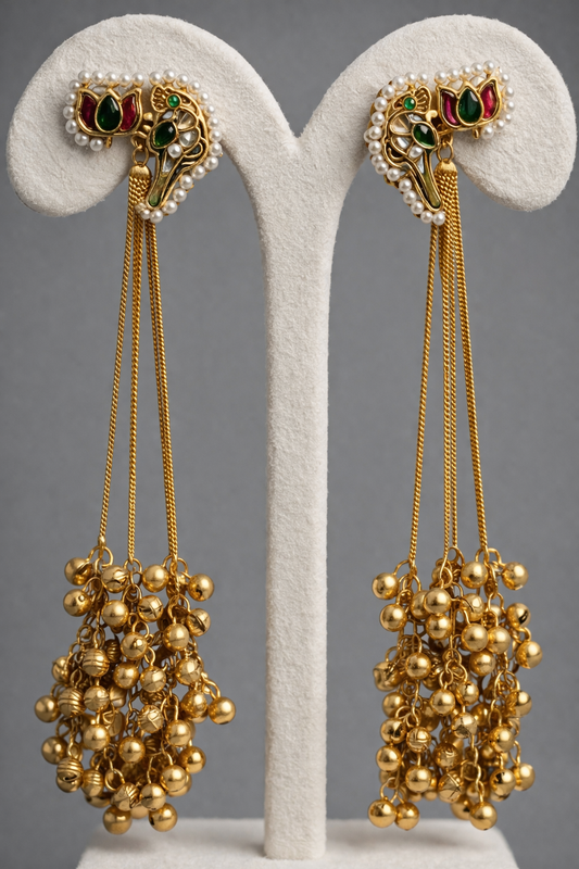 Long Kashmiri Handmade Gold Toned Earrings-G351450