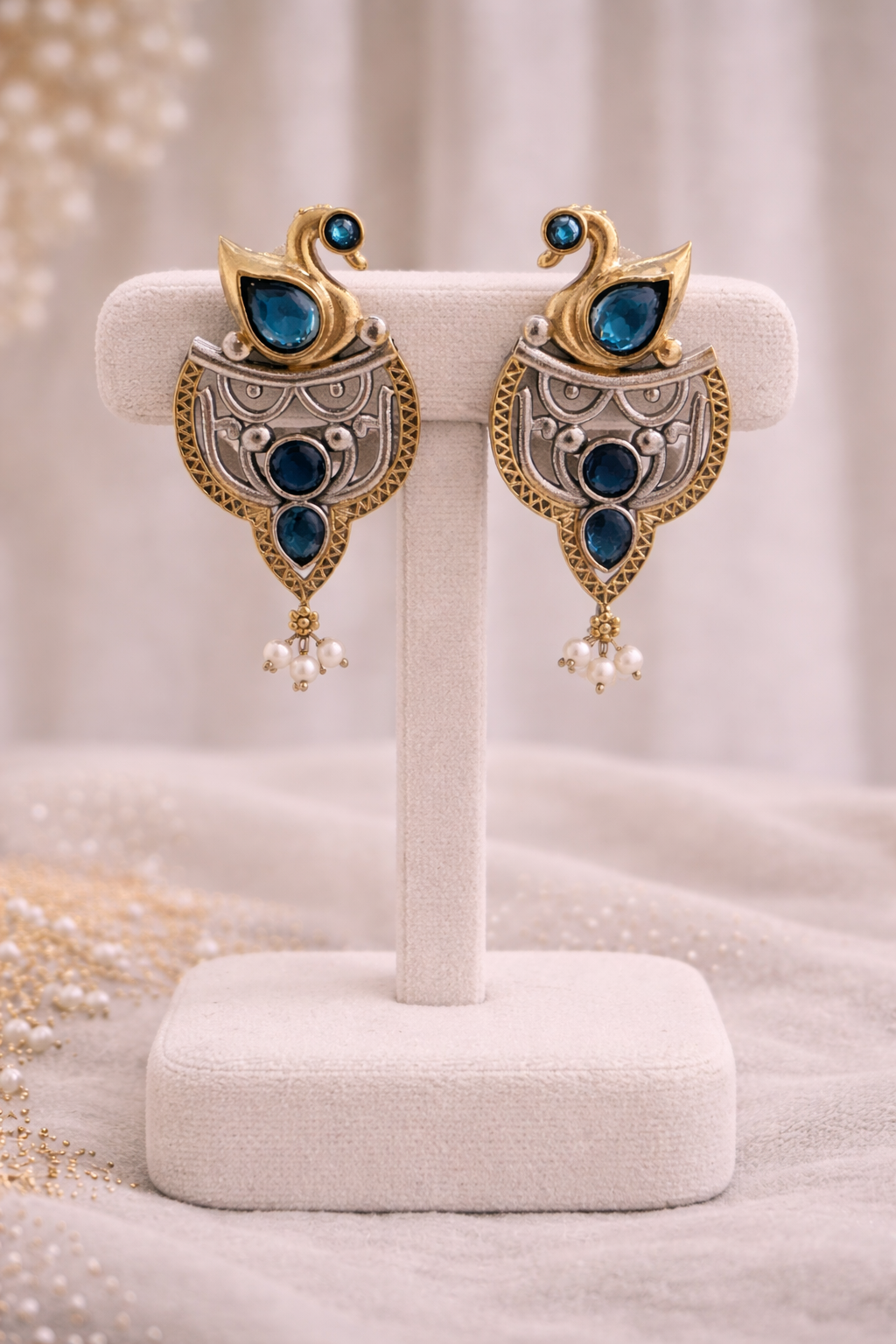Oxidised Silver Dual-Tone Peacock Motif Necklace Set-G352400