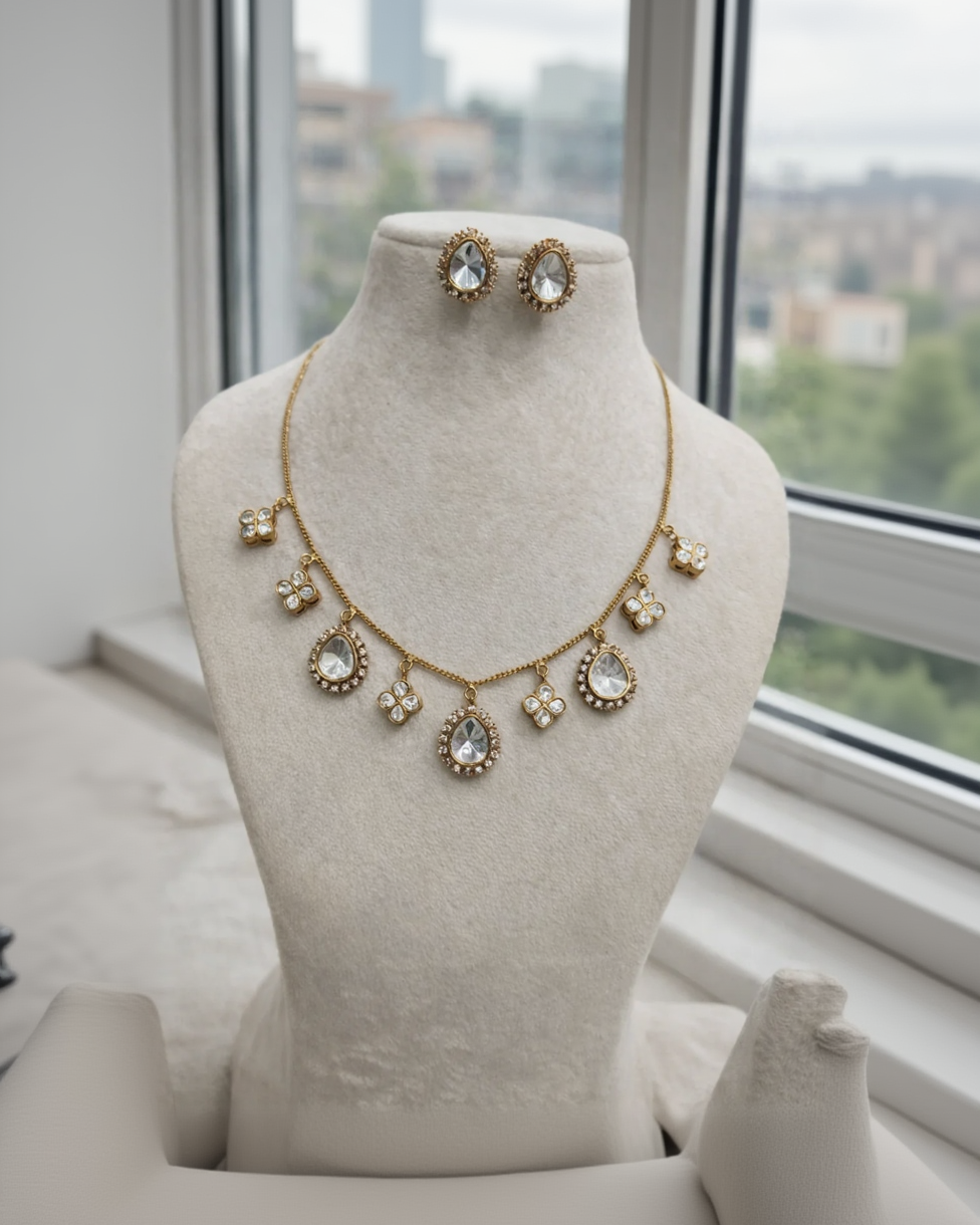 Moissanite Kundan Charm Necklace Set-G351800