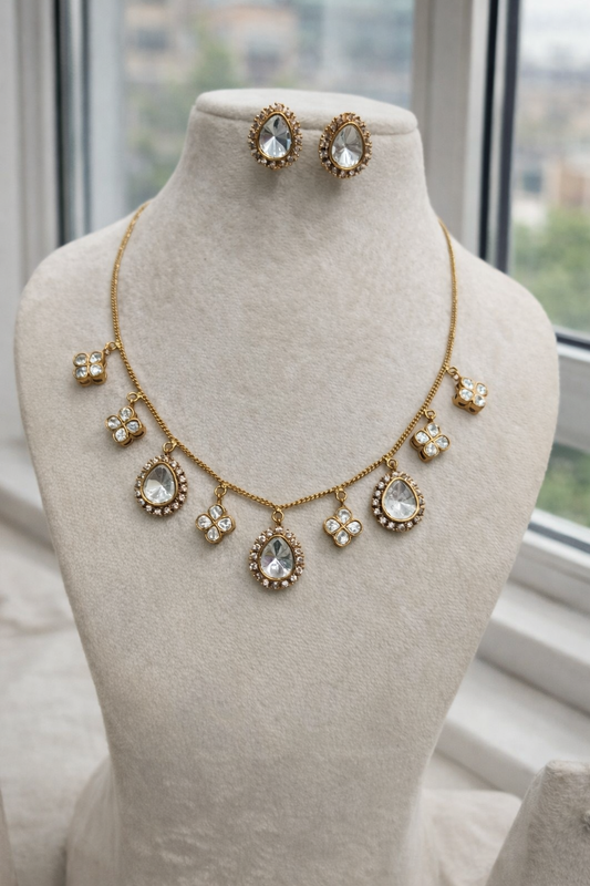 Moissanite Kundan Charm Necklace Set