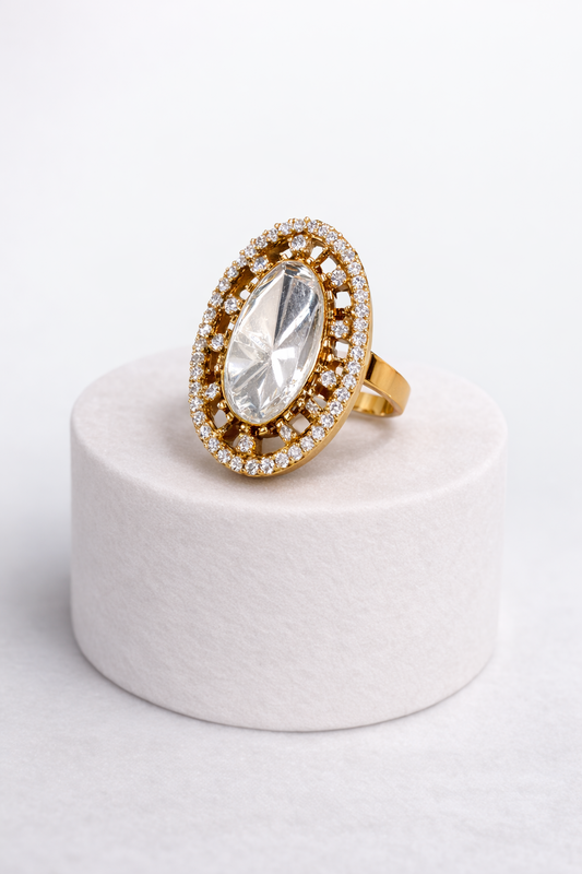 Mossainte Oval Gold plated Polki Ring