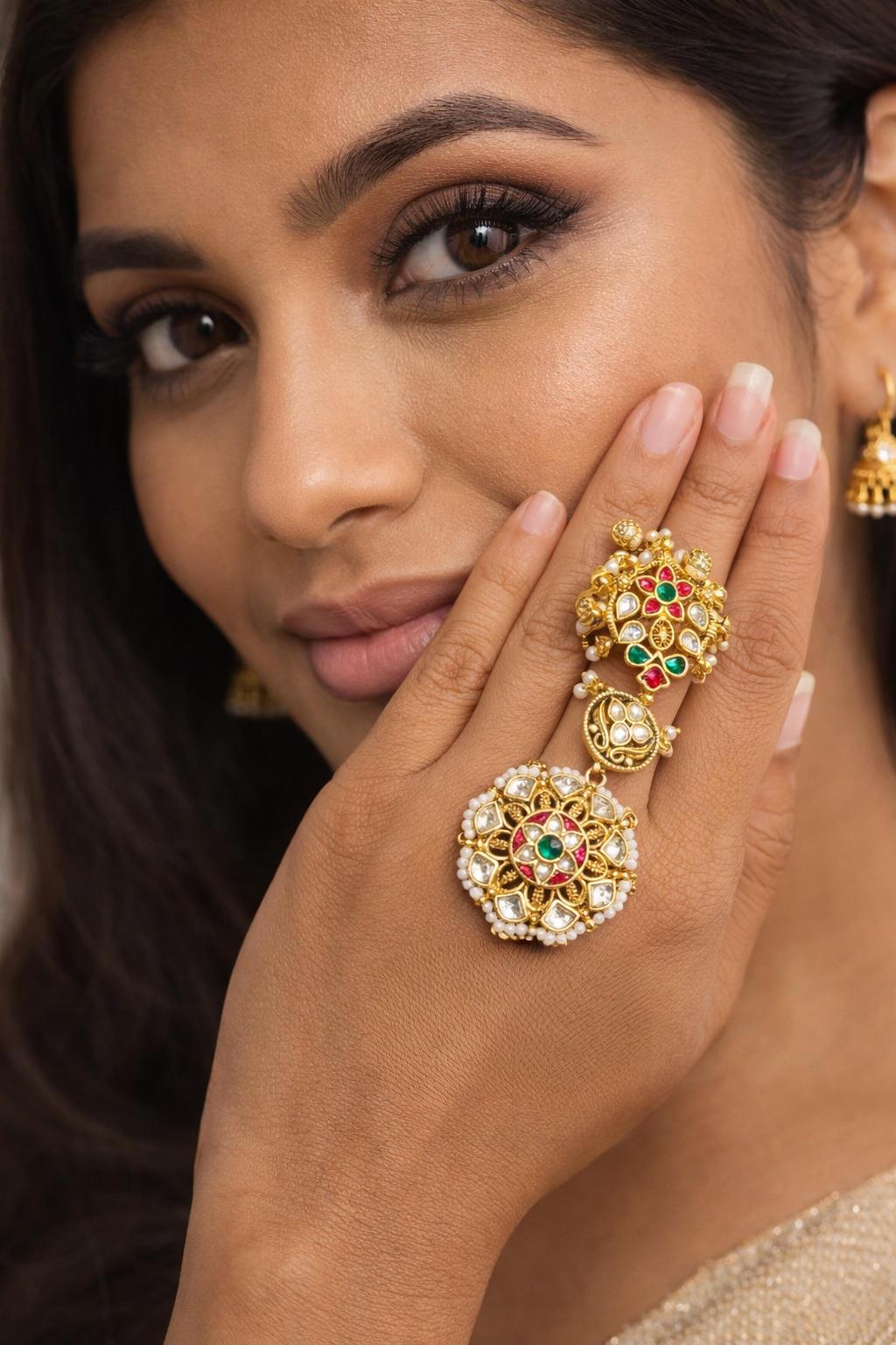 Jadau statement motif kundan ring