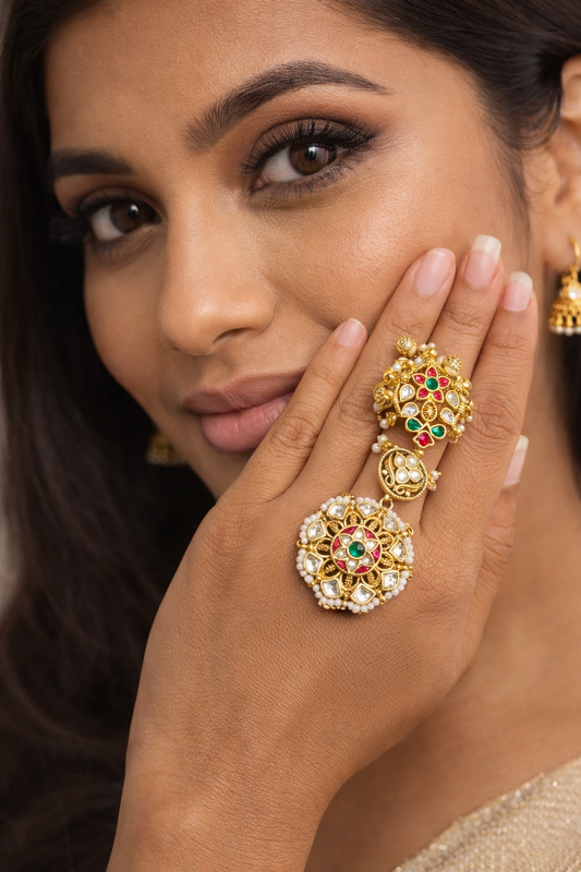 Jadau statement motif kundan ring