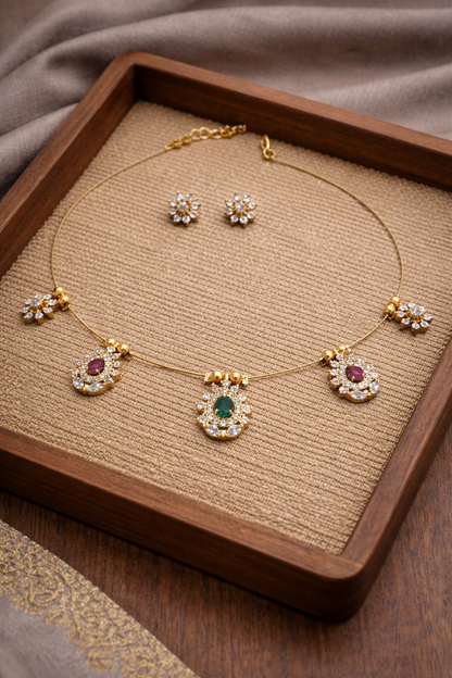 Flower Invisible Necklace with Earrings-G35550