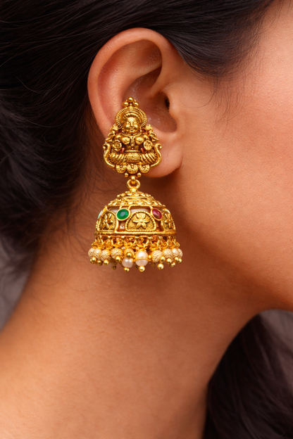Lakshmi Temple Jhumka Earrings-G35800