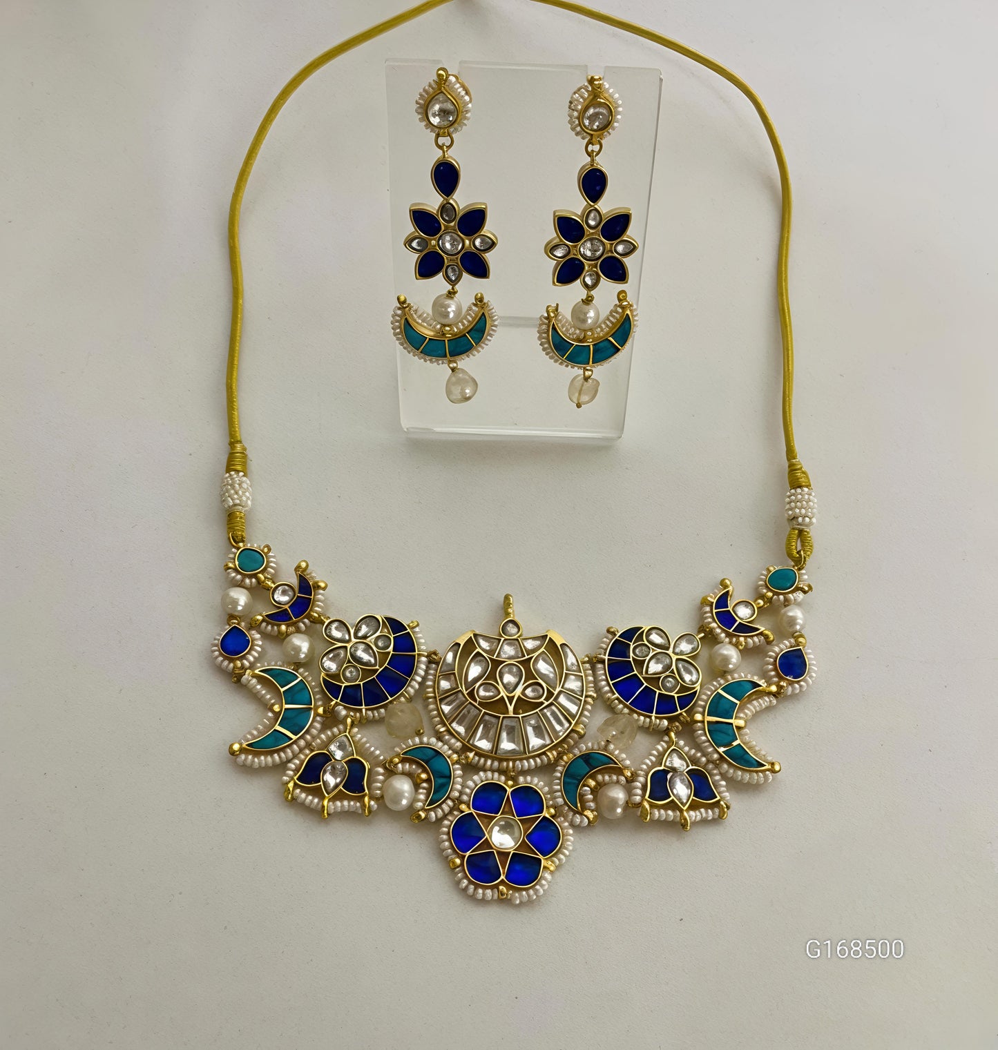 Blue Kundan Necklace Set-G357800