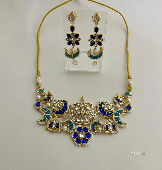 Blue Kundan Necklace Set-G357800