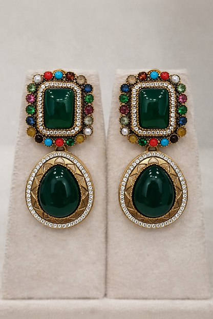 Emerald Green & Multi-Color Beaded Victorian Pendant Set