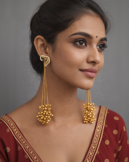 Long Kashmiri Handmade Gold Toned Earrings-G351450