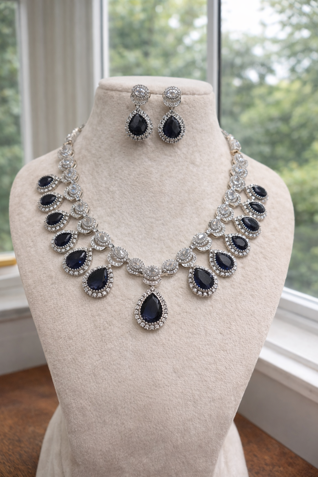 American Diamond Pink Stone Necklace Set