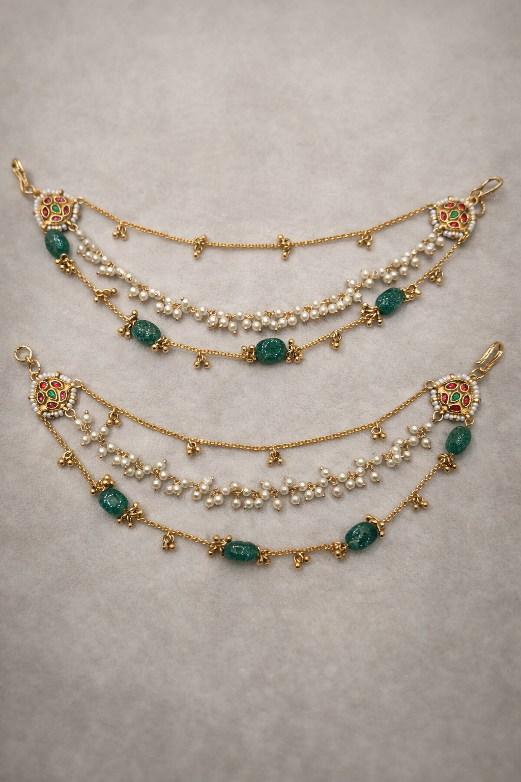 Green Onyx Bead and Peral Hanging Earchain