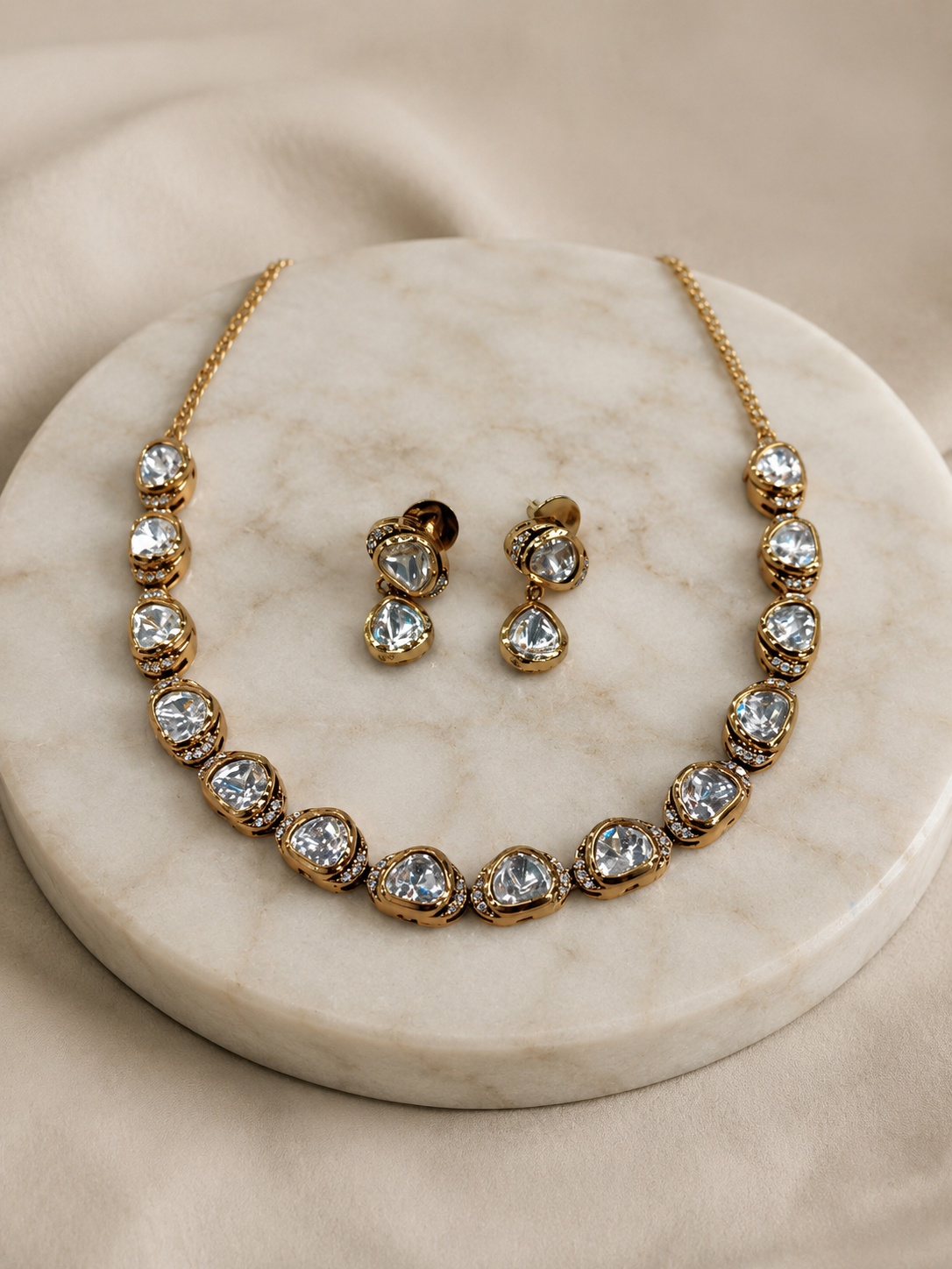 Moissanite Gold-Tone Necklace Set-G422800