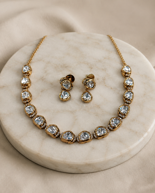 Moissanite Gold-Tone Necklace Set-G422800