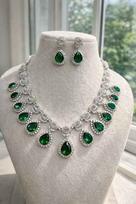 American Diamond Pink Stone Necklace Set