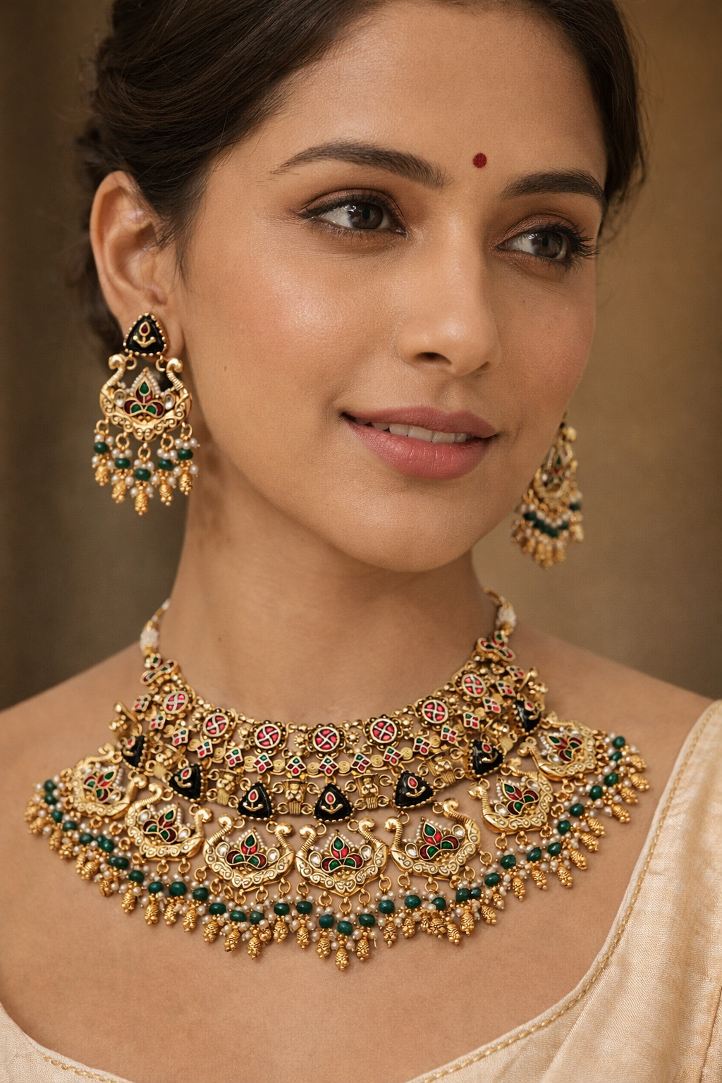 Gold-Plated Heritage Green Onyx Necklace Set