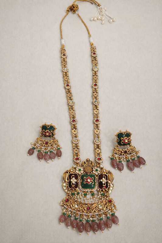 Chanda Long Heritage Jadav necklace set
