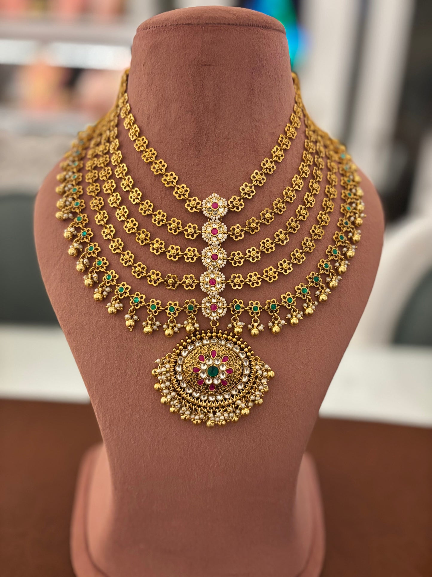 Gold-Finish 5-Layer Jhumra Haar Necklace