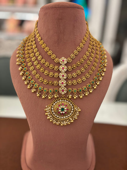 Gold-Finish 5-Layer Jhumra Haar Necklace
