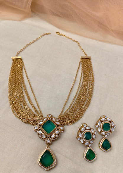 Moissanite Emerald Necklace Set-G754800