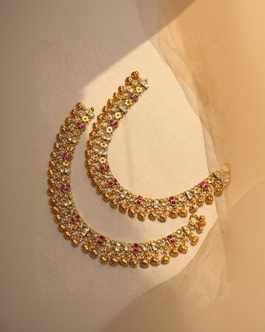 Handcrafted Ruby & Kundan Bridal Payal(Anklet)-G759400