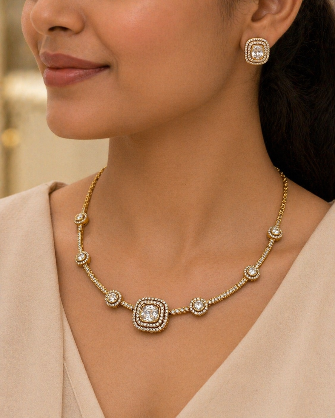 Mossonite Gold-Tone Necklace Set-G423800