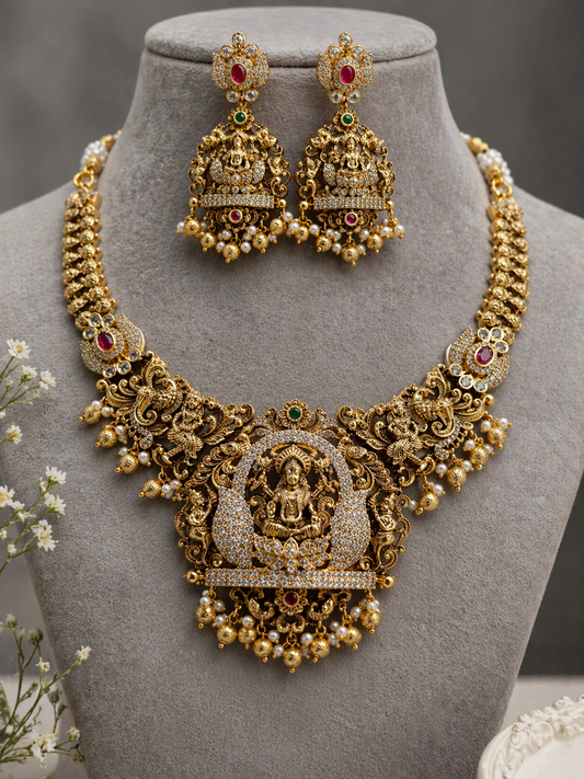 Antique Gold Lakshmi Temple Necklace Set-G353300