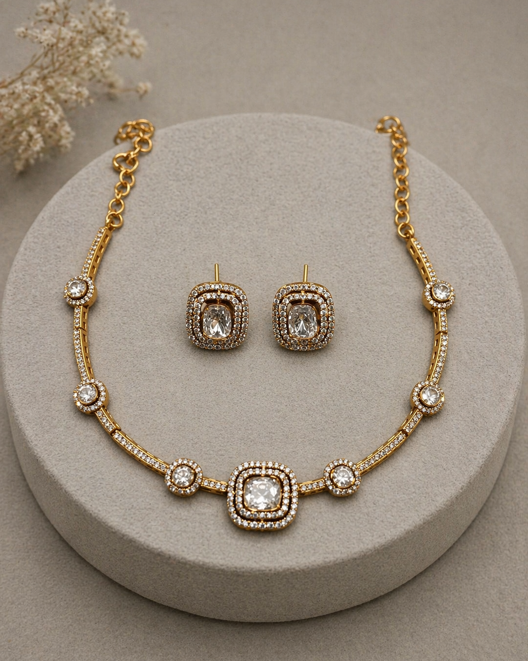 Mossonite Gold-Tone Necklace Set-G423800