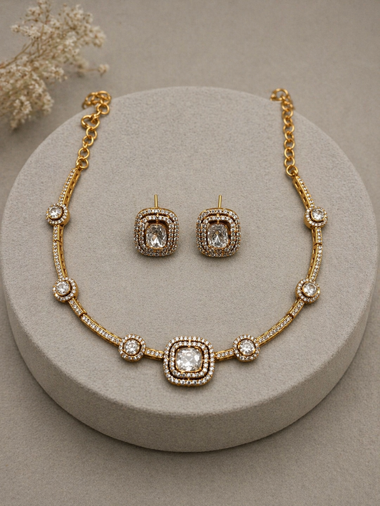 Mossonite Gold-Tone Necklace Set-G423800