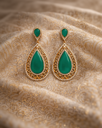Melia Bohemian Diamante Drop Earrings in Jade Green-G351200