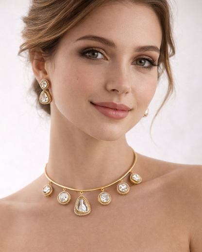 Moissanite Gold-Tone Hasli Necklace Set-G352500