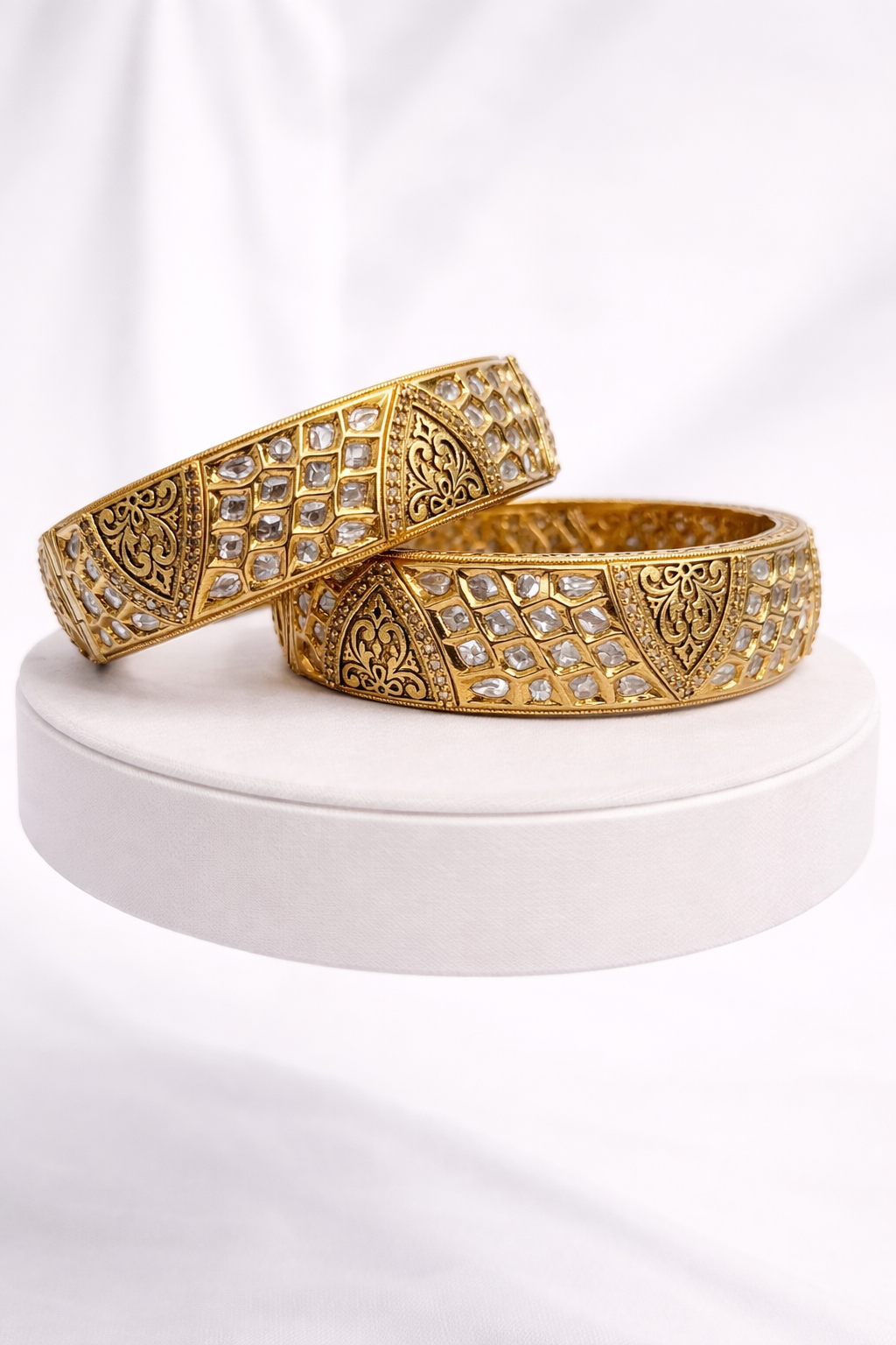 Gold-Plated Kundan Polki Kada Bangles (Set of 2)