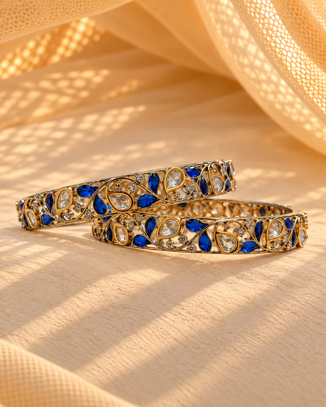 Moissanite Gold-Plated Kada Bangles-(Set of 2)-BGL2321