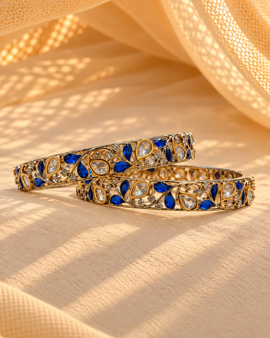 Moissanite Gold-Plated Kada Bangles-(Set of 2)-BGL2321