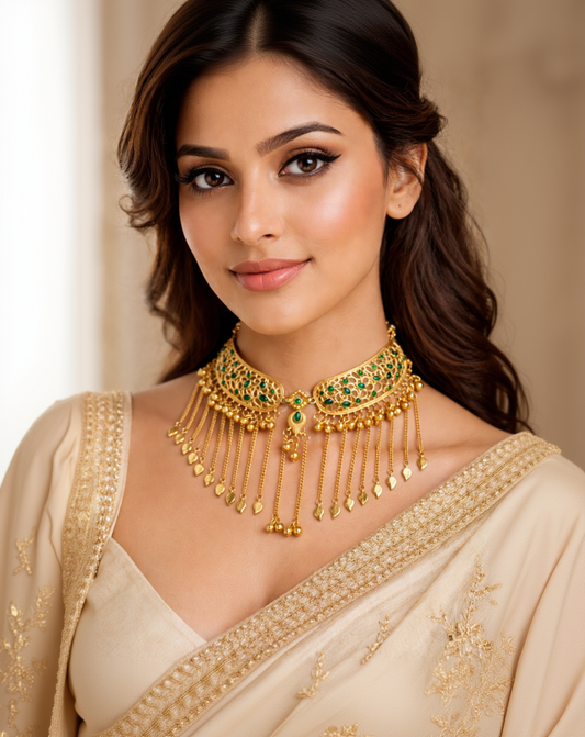 Gold Plated Jhalar Choker Necklace Set.-G352300
