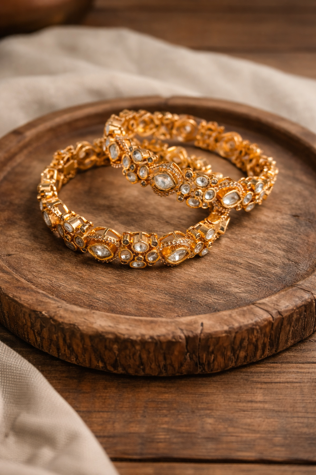 Handcrafted Gold-Plated Mossonite Bangles(Set of 2)-G354150