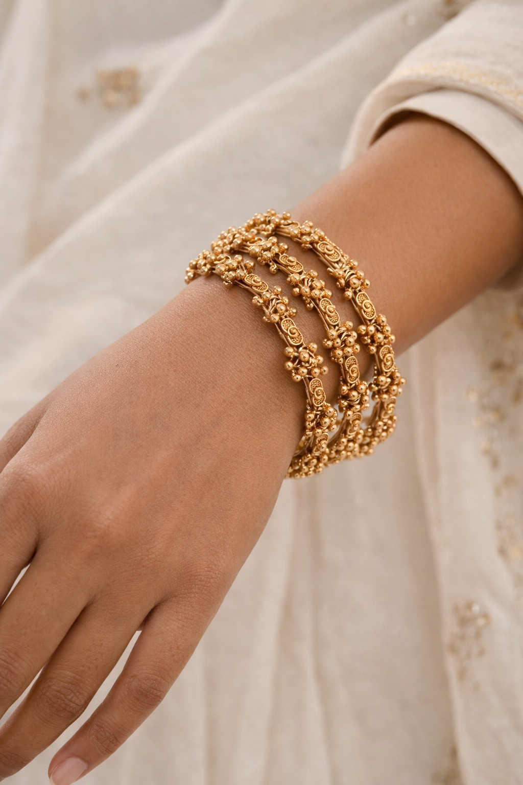 Gold Plated Ghoongharu Bangles(Set of 4)